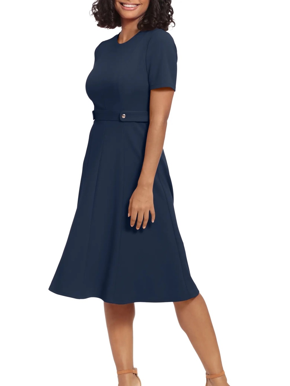 London Times Teal Short-Sleeve Midi Dress